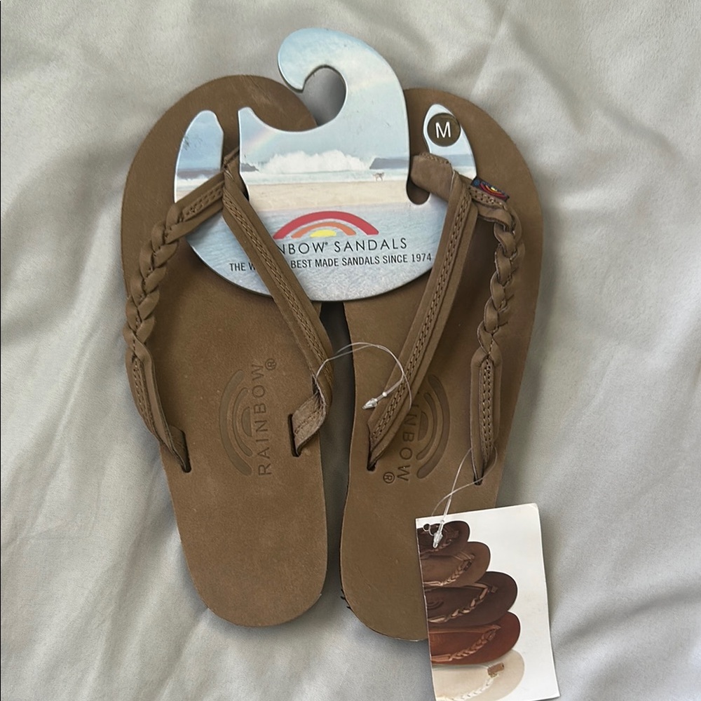 Women’s Medium Rainbow Sandals Braid Brown Flip Flops
